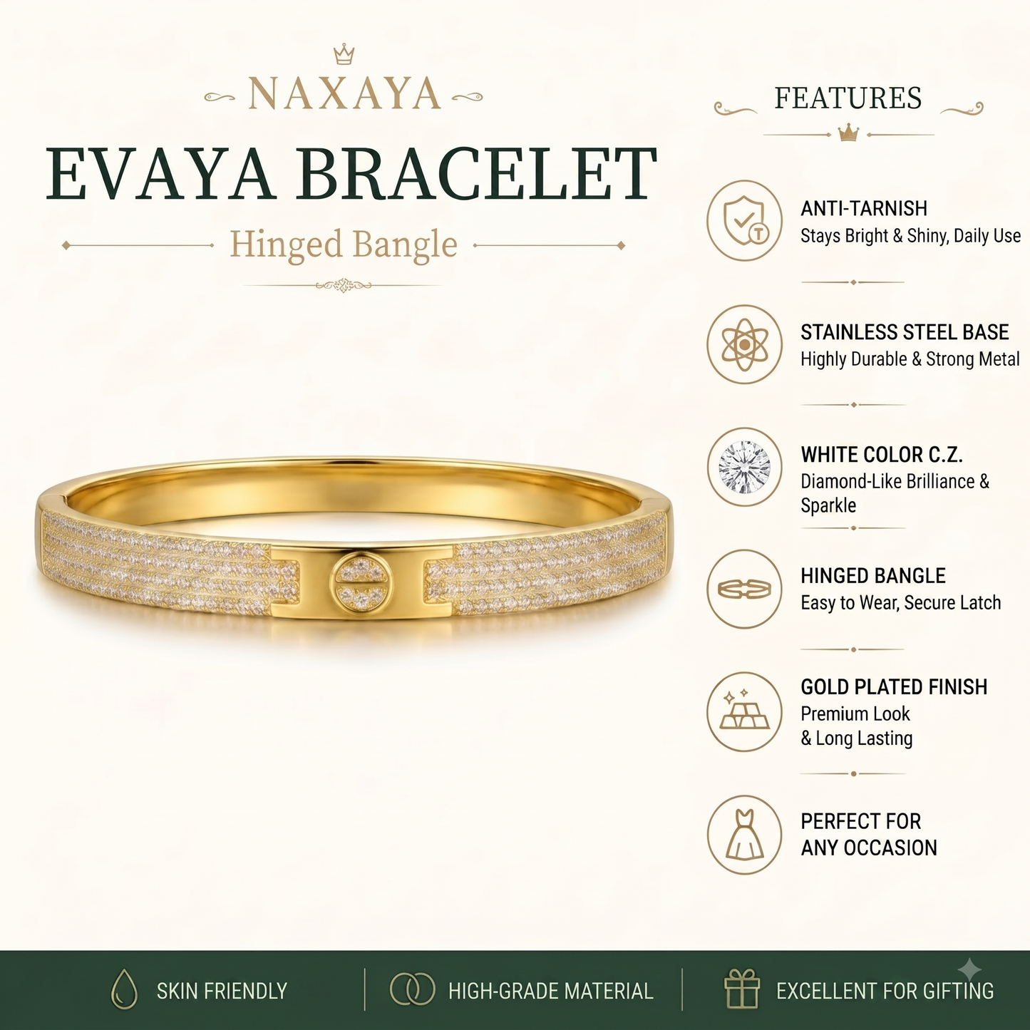 NAXAYA Evaya Gold Plated Bracelet for Women