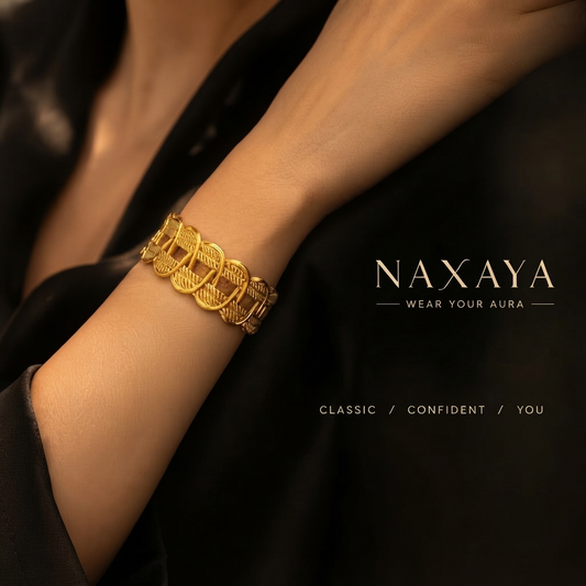 NAXAYA 18K Gold Plated Mesh Cuff Bracelet for Women