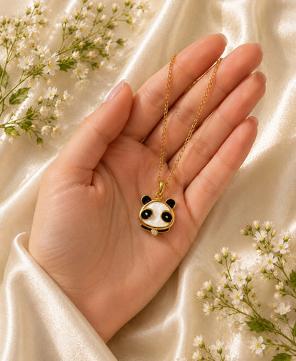 Panda Belle Pendant Necklace – Gold-Plated Charm with Crystal Accent