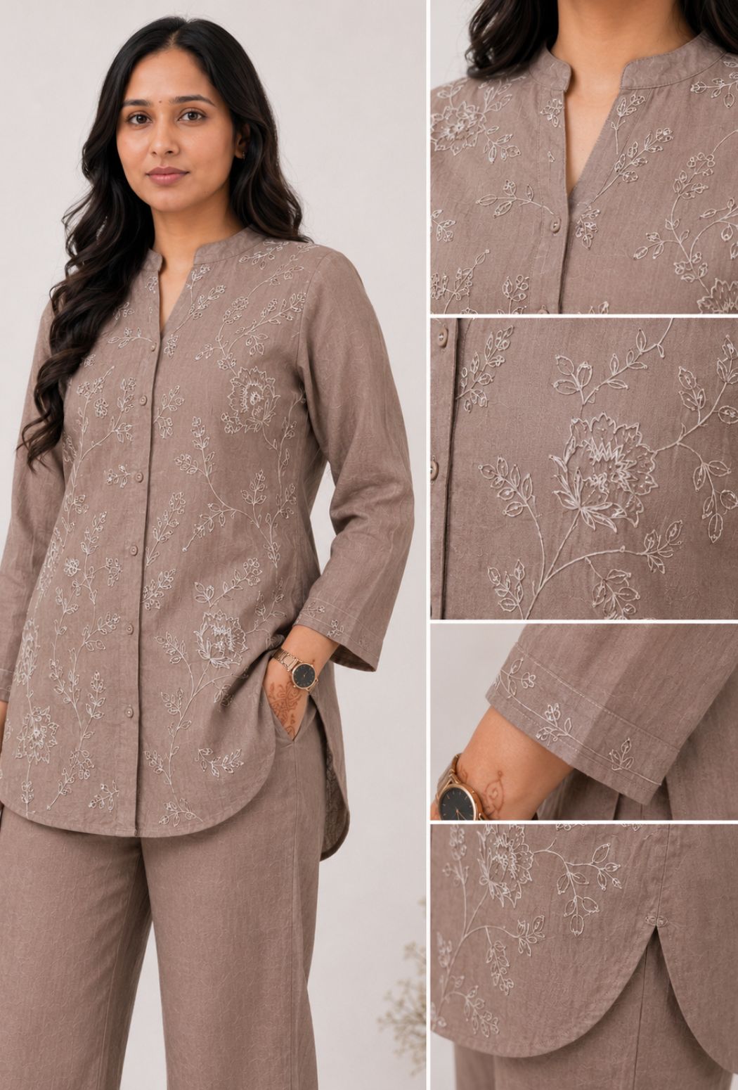 Women's Taupe Embroidered Co-Ord Set by NAXAYA