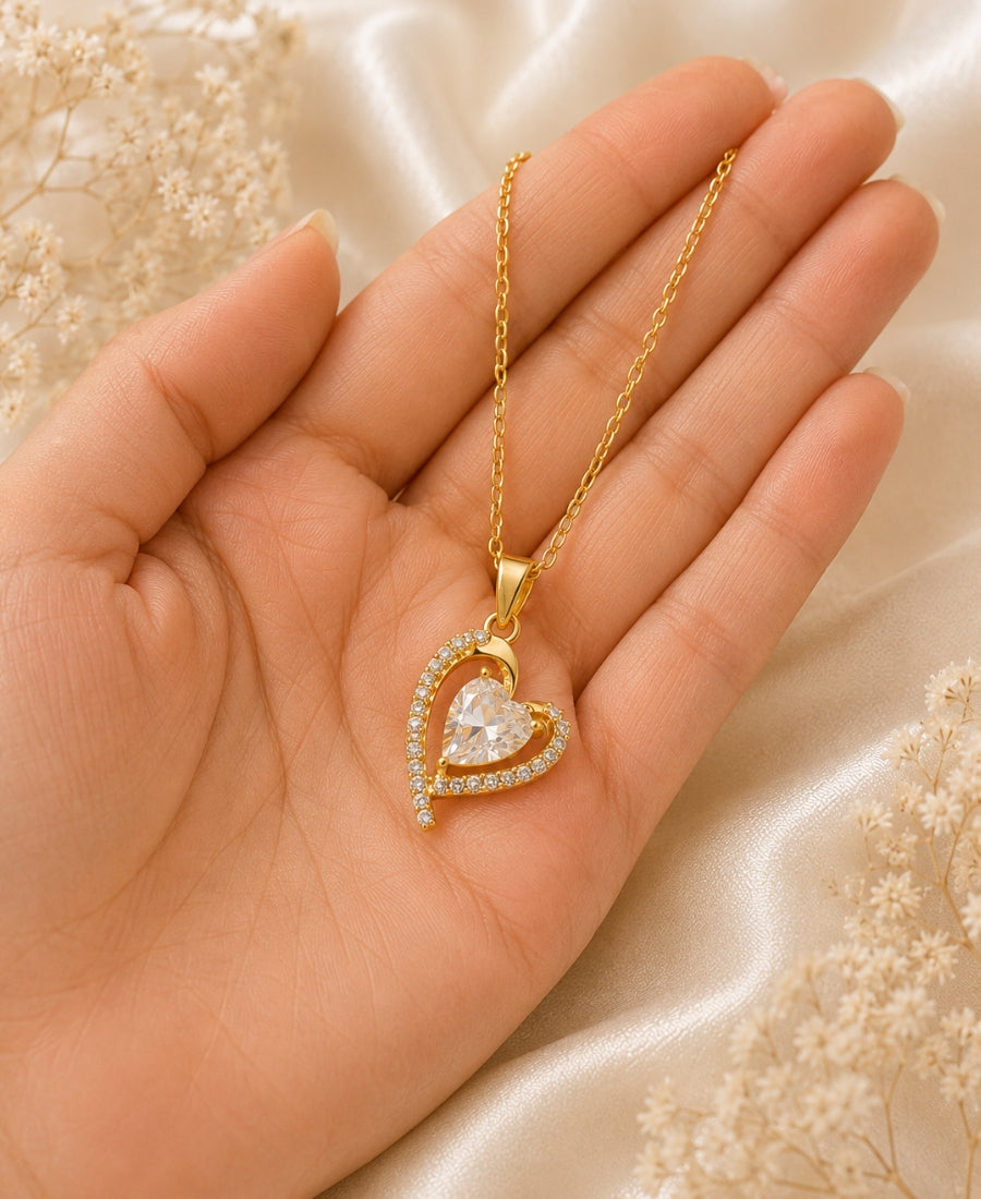 Eternal Heart Crystal Pendant Necklace – Gold-Plated Elegance