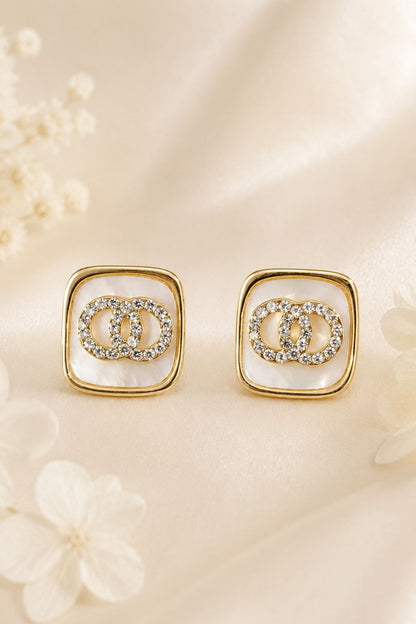 Stylish gold plated pearl white stud earrings for women