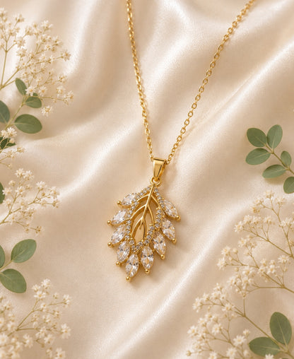 Marquise Leaf Crystal Pendant Necklace | Naxaya | Gold Plated Necklace