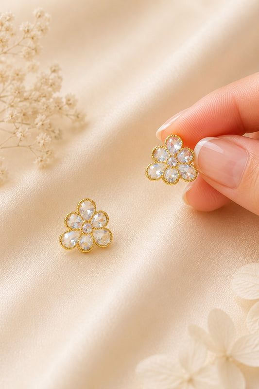 NAXAYA gold plated floral pearl stud earrings for women