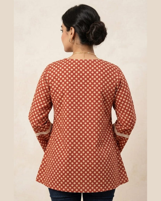 MOON DOTS | Rust Polka Dot Flared Sleeve Kurti
