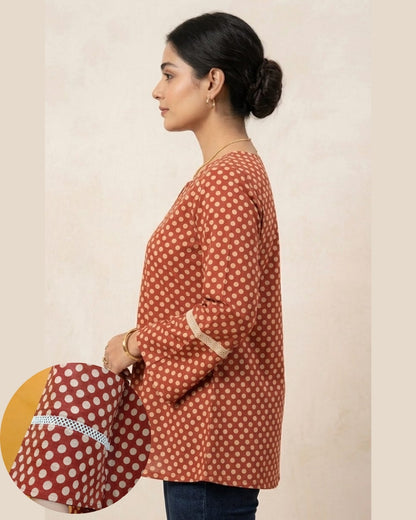 MOON DOTS | Rust Polka Dot Flared Sleeve Kurti