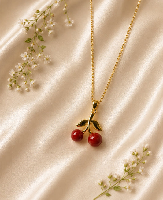 Cheriva Cherry Pendant Necklace – Gold-Plated Sweet Elegance