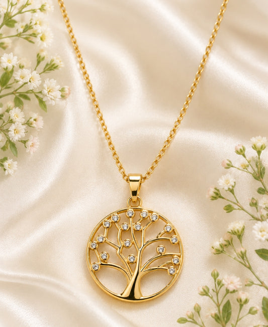 Aura Tree of Life Pendant Necklace -Gold-Plated Elegance