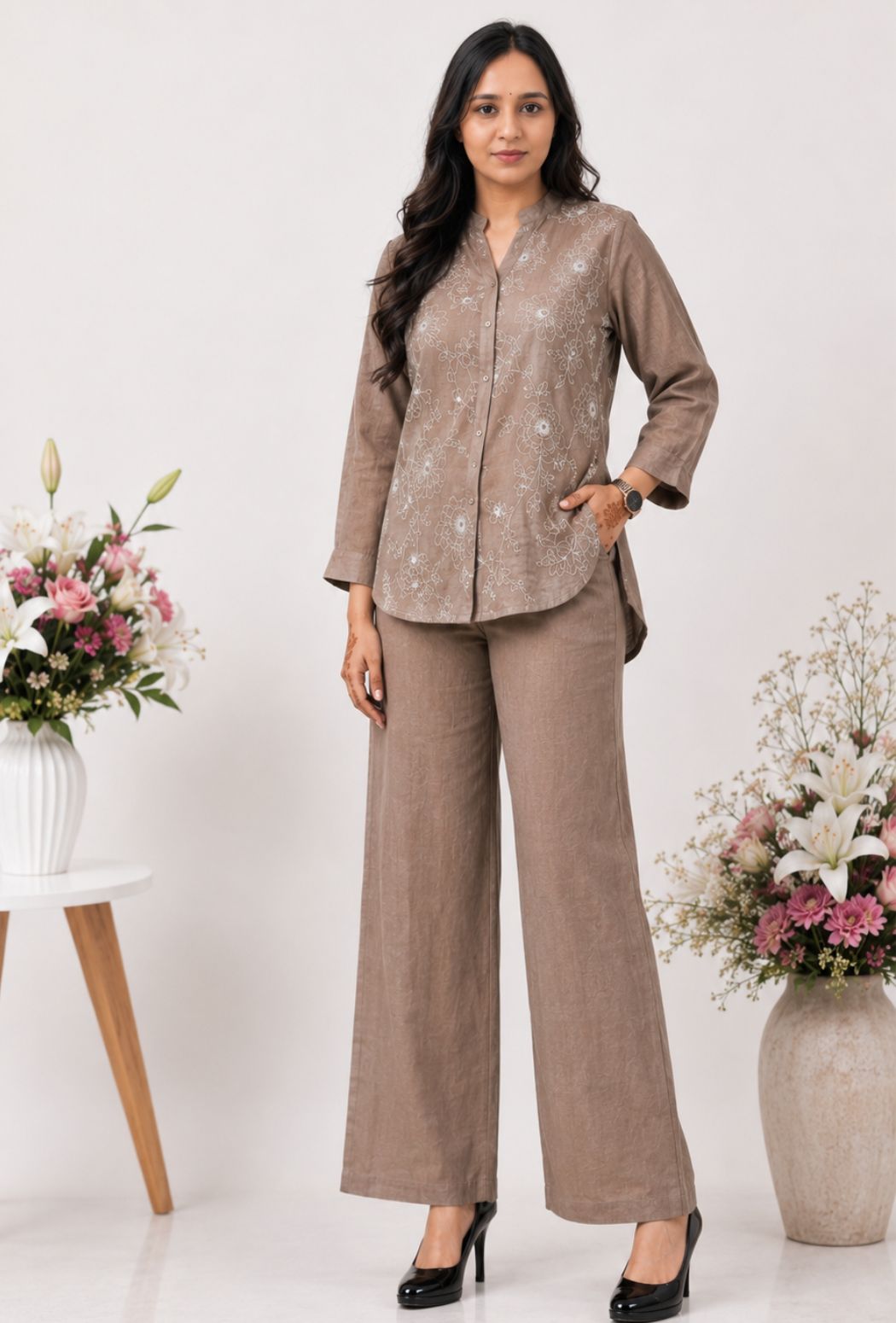 NAXAYA Veluna Embroidered Casual Co-Ord Set for Women