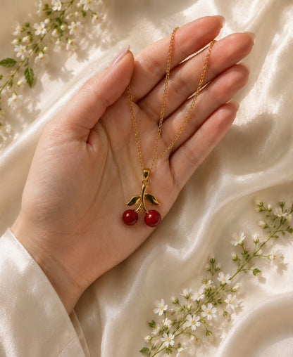 Cheriva Cherry Pendant Necklace – Gold-Plated Sweet Elegance