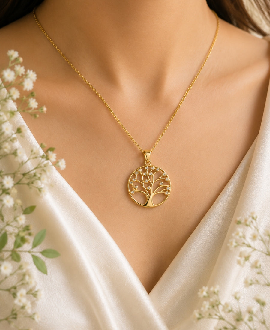 Aura Tree of Life Pendant Necklace -Gold-Plated Elegance