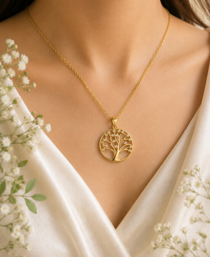 Aura Tree of Life Pendant Necklace -Gold-Plated Elegance