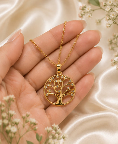 Aura Tree of Life Pendant Necklace -Gold-Plated Elegance