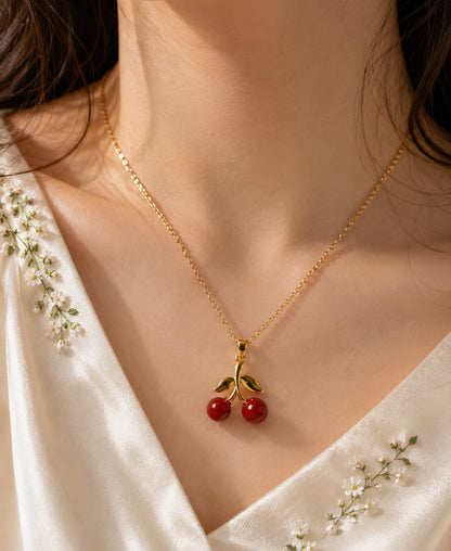 Cheriva Cherry Pendant Necklace – Gold-Plated Sweet Elegance