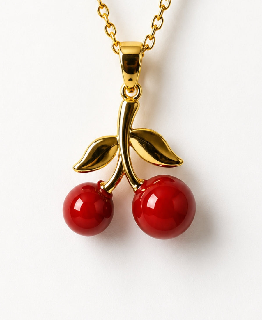 Cheriva Cherry Pendant Necklace – Gold-Plated Sweet Elegance