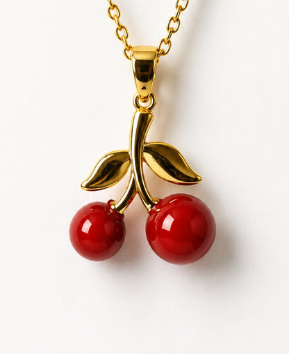 Cheriva Cherry Pendant Necklace – Gold-Plated Sweet Elegance