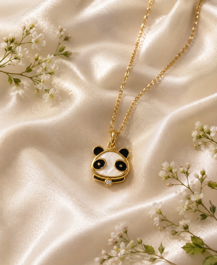 Panda Belle Pendant Necklace – Gold-Plated Charm with Crystal Accent