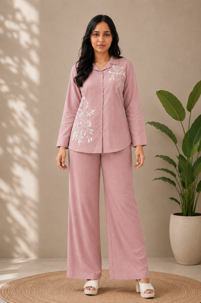 NAXAYA premium women's floral co-ord set in blush pink for casual and everyday wear