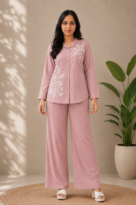 NAXAYA premium women's floral co-ord set in blush pink for casual and everyday wear