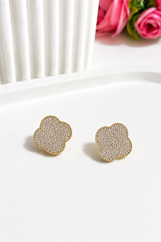 NAXAYA gold plated floral crystal stud earrings for women