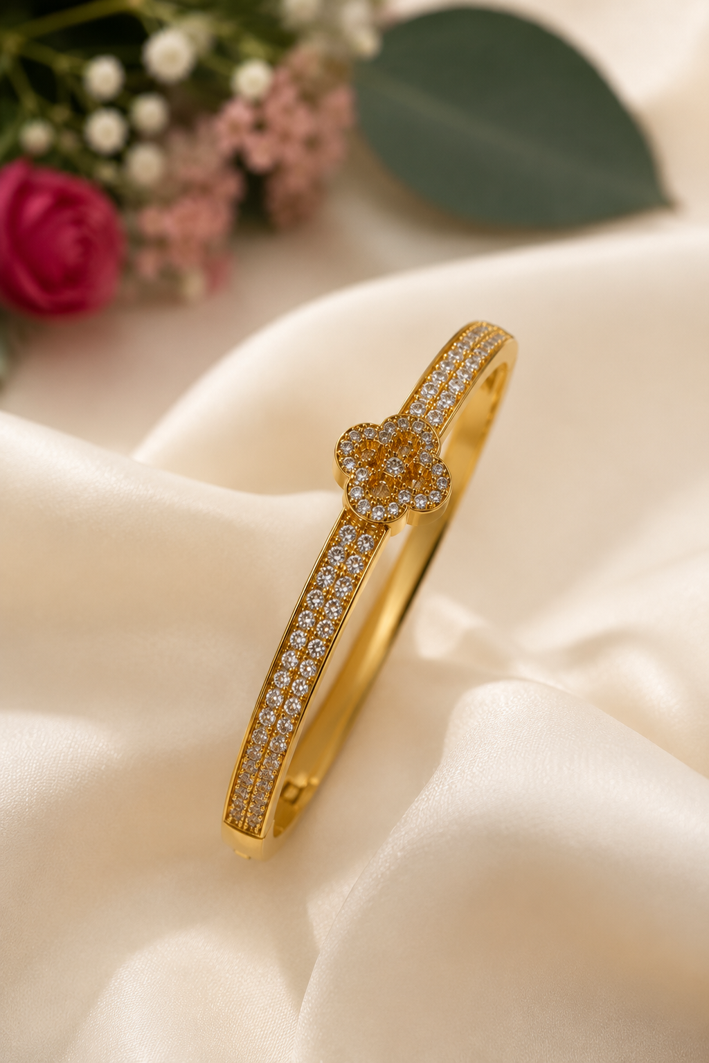 NAXAYA Lunara Gold Plated Clover Zircon Bracelet