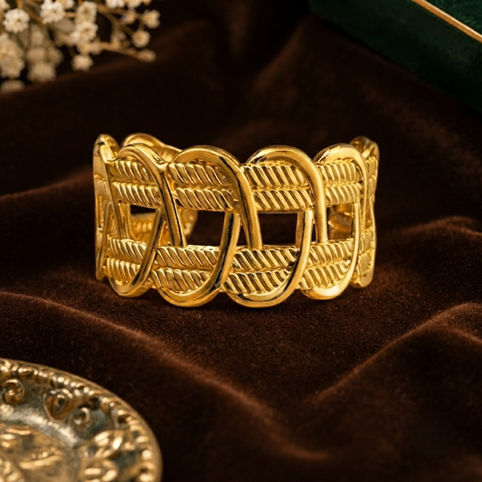 NAXAYA 18K Gold Plated Mesh Cuff Bracelet for Women