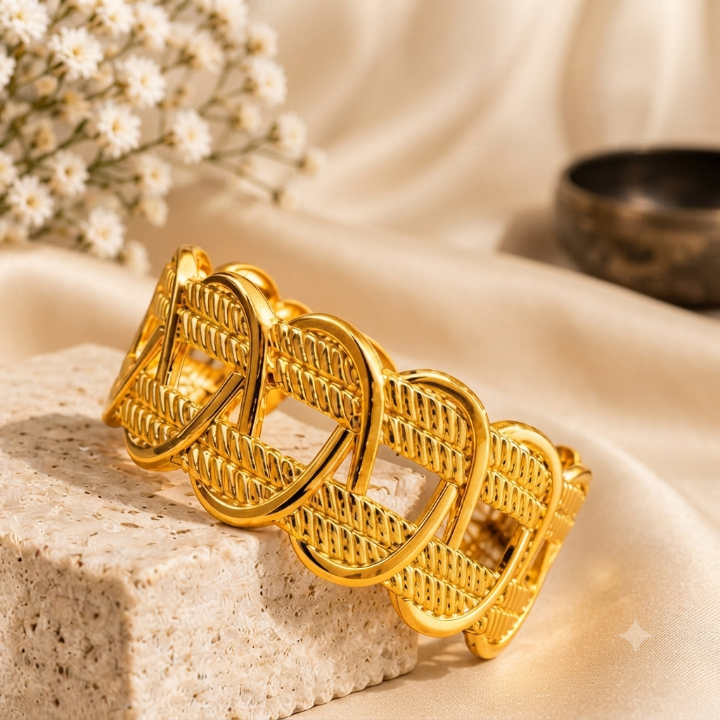 NAXAYA 18K Gold Plated Mesh Cuff Bracelet for Women