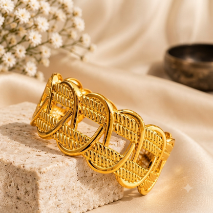 NAXAYA 18K Gold Plated Mesh Cuff Bracelet for Women