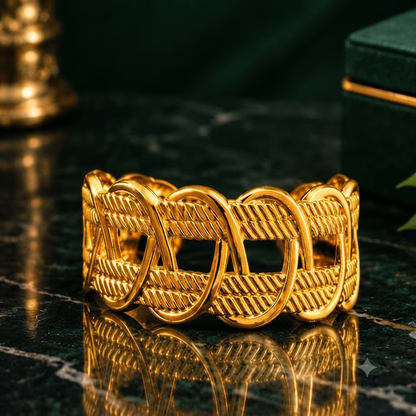 NAXAYA 18K Gold Plated Mesh Cuff Bracelet for Women