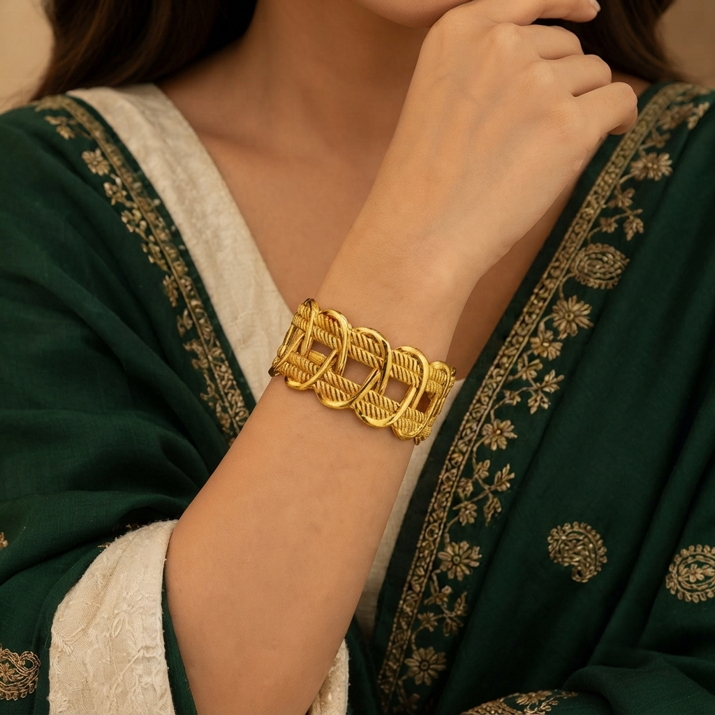 NAXAYA 18K Gold Plated Mesh Cuff Bracelet for Women