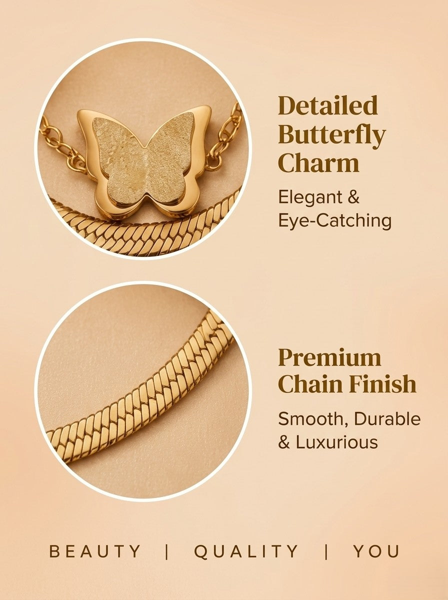 The Golden Butterfly Collection 18K Gold Plated Stainless Steel Layered Chain Bracelet for Women