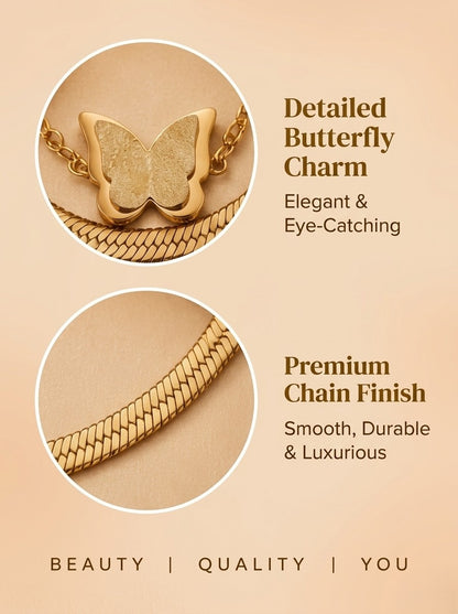 The Golden Butterfly Collection 18K Gold Plated Stainless Steel Layered Chain Bracelet for Women
