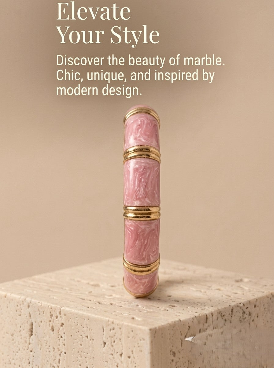 “Elevate Your Style” text: Side view of NAXAYA Aura Pink bangle standing