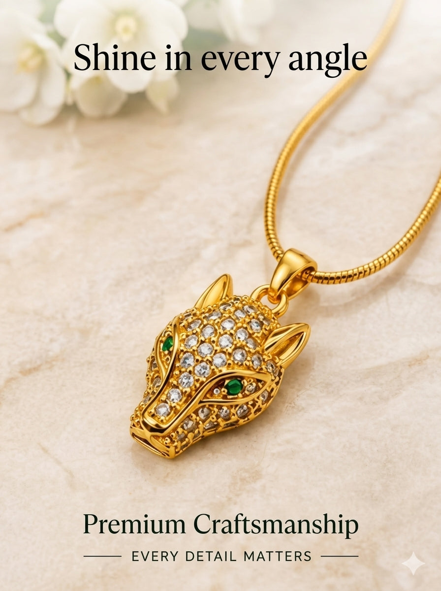 NAXAYA Premium 18K Gold Plated Panther Head Pendant Necklace with Snake Chain for Men & Women | Crystal Studded Iced Out Jaguar Animal Locket for Boys & Girls | Unisex Fashion Jewellery Gift