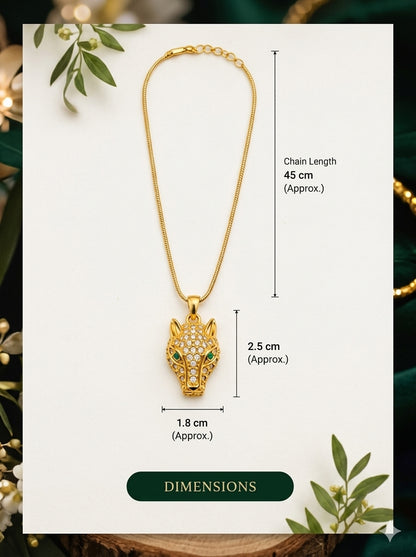 NAXAYA Premium 18K Gold Plated Panther Head Pendant Necklace with Snake Chain for Men & Women | Crystal Studded Iced Out Jaguar Animal Locket for Boys & Girls | Unisex Fashion Jewellery Gift