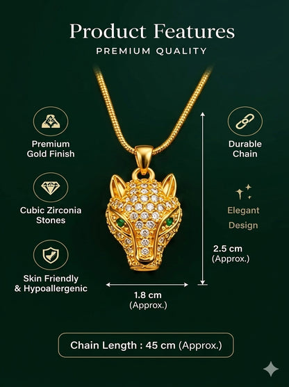 NAXAYA Premium 18K Gold Plated Panther Head Pendant Necklace with Snake Chain for Men & Women | Crystal Studded Iced Out Jaguar Animal Locket for Boys & Girls | Unisex Fashion Jewellery Gift