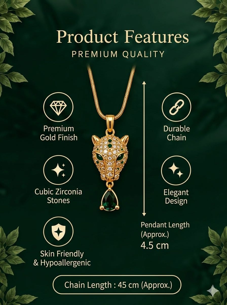 NAXAYA 18k Gold Plated Stainless Steel Panther Pendant Necklace, Waterproof & Anti-Tarnish Demi Fine Locket Chain Set, for women and girls.