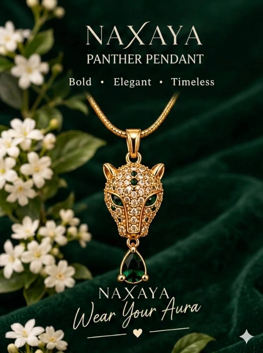 NAXAYA 18k Gold Plated Stainless Steel Panther Pendant Necklace, Waterproof & Anti-Tarnish Demi Fine Locket Chain Set, for women and girls.