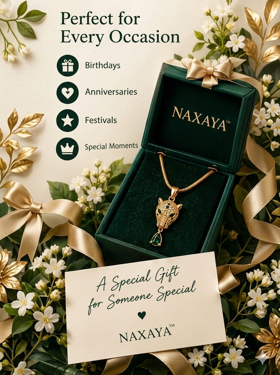 NAXAYA 18k Gold Plated Stainless Steel Panther Pendant Necklace, Waterproof & Anti-Tarnish Demi Fine Locket Chain Set, for women and girls.